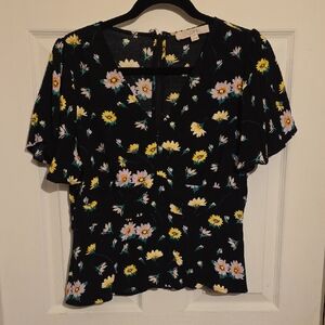 LOFT Black Floral Blouse